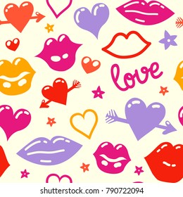 vector seamless valentine love kiss heart pattern
