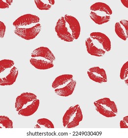 Vector seamless Valentines Day world kiss background. Red lips kisses wrapping trendy pattern