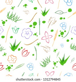 Vector Seamless various color Sketch Pattern flower weed and dot
                            