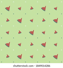 Vector of seamless of various size of bitten watermelon on green background
