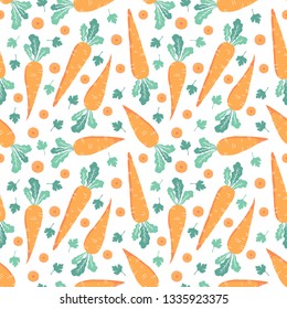 vector seamless vegetable pattern with carrots and parsley on white background