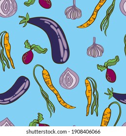 vector seamless vegetable pattern multicolored vegan