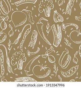 vector seamless vegetable pattern with seeds and herbs