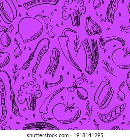 vector seamless vegetable pattern with seeds and herbs