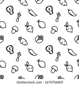 Vector seamless vegetables and fruits icon pattern background.