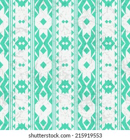 vector seamless vertical green grunge ethnic geometric pattern on paper background. eps10