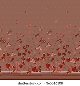 Vector seamless vertical pattern with Decorative chocolate strawberry and butterfly ornament, hand drawn texture for clothes, bedclothes, invitation, card design etc.