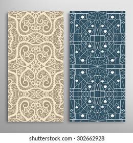 Vector seamless vertical patterns set with hand drawn texture for Wedding, Bridal, Valentine's day or Birthday Invitations. Fabric or paper print, fashion illustration. Abstract geometric background.