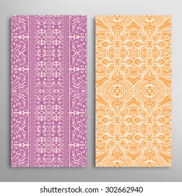 Vector seamless vertical patterns set with hand drawn texture for Wedding, Bridal, Valentine's day or Birthday Invitations. Fabric or paper print, fashion illustration. Abstract geometric background.