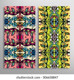 Vector seamless vertical patterns set with hand drawn texture for Wedding, Bridal, Valentine's day or Birthday Invitations. Fabric or paper print, fashion illustration. Abstract geometric background.