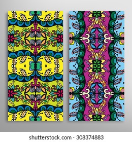 Vector seamless vertical patterns set with hand drawn texture for Wedding, Bridal, Valentine's day or Birthday Invitations. Fabric or paper print, fashion illustration. Abstract geometric background.