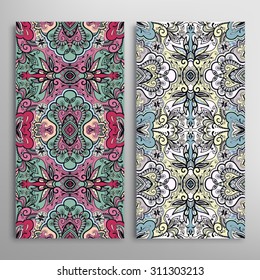 Vector seamless vertical patterns set with hand drawn texture for Wedding, Bridal, Valentine's day or Birthday Invitations. Fabric or paper print, fashion illustration. Abstract geometric background.