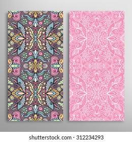 Vector seamless vertical patterns set with hand drawn texture for Wedding, Bridal, Valentine's day or Birthday Invitations. Fabric or paper print, fashion illustration. Abstract geometric background. 