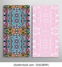 Vector seamless vertical patterns set with hand drawn texture for Wedding, Bridal, Valentine's day or Birthday Invitations. Fabric or paper print, floral geometric background.
