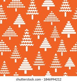 Vector seamless vibrant pattern with white abstract, snowy, white trees on red background. Perfect for christmas decor, home decor, fabric, craft projects, table runner, placemat, wrapping paper, box.