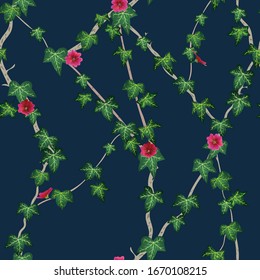 Vector seamless vine with green ivy leaves.