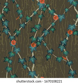 Vector seamless vine with green ivy leaves.