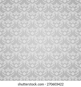 Vector seamless vintage background. Calligraphic pattern. Royal elegant ornament white