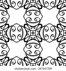 Vector Seamless Vintage Black and White Lace Pattern. Hand Drawn Tile Texture, Ethnic Ornament