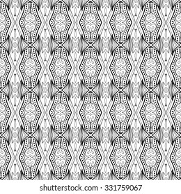 Vector Seamless Vintage Black and White Lace Pattern. Hand Drawn Tile Texture, Ethnic Ornament