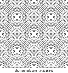 Vector Seamless Vintage Black and White Lace Pattern. Hand Drawn Tile Texture, Ethnic Ornament