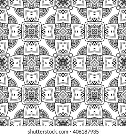 Vector Seamless Vintage Black and White Lace Pattern. Hand Drawn Tile Texture, Ethnic Ornament