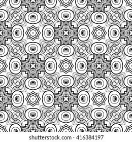 Vector Seamless Vintage Black and White Lace Pattern. Hand Drawn Tile Texture, Ethnic Ornament