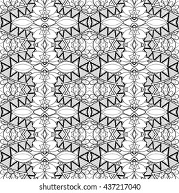 Vector Seamless Vintage Black and White Lace Pattern. Hand Drawn Tile Texture, Ethnic Ornament