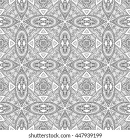 Vector Seamless Vintage Black and White Lace Pattern. Hand Drawn Tile Texture, Ethnic Ornament