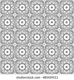 Vector Seamless Vintage Black and White Lace Pattern. Hand Drawn Tile Texture, Ethnic Ornament