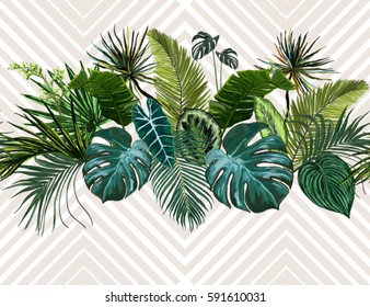 Vector seamless vintage composition with exotic leaves. Botanical classic illustration. Perfect for wallpapers, web page backgrounds, surface textures, textile.