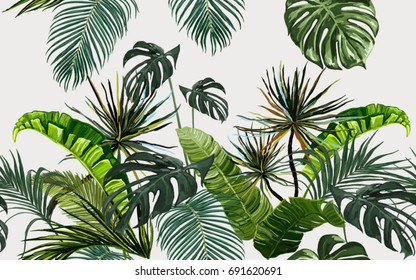 Vector seamless vintage composition with exotic leaves. Botanical classic illustration. Perfect for wallpapers, web page backgrounds, surface textures, textile.