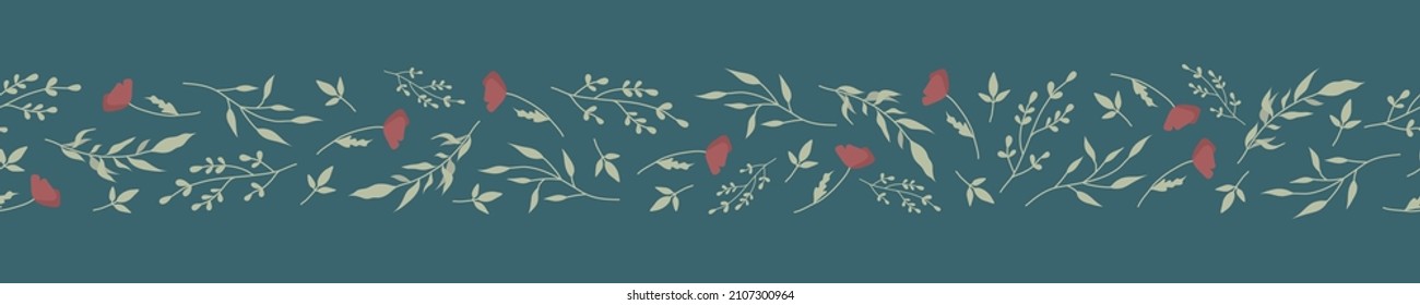 Vector seamless vintage Easter pattern. Horizontal print. Seamless border. Poppies and twigs. Easter decor. Print for wrapping paper, textiles.
