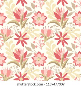Vector seamless vintage floral pattern in pastel blue colors.
