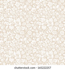Vector Seamless Vintage Floral Pattern. Stylized Silhouettes Of Flowers And Berries On A Beige Background. White Flowers. 