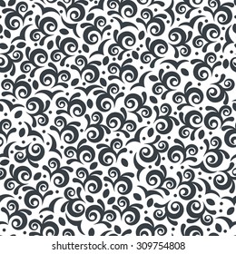Vector seamless vintage floral pattern. Black and white abstract decorative background.