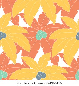 Vector seamless vintage floral pattern with palm leaves and coconuts