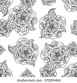 Vector seamless vintage floral pattern with hand drawn decorative ornamental flowers illustrations
