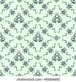 Vector seamless vintage floral pattern. Stylized silhouettes of flowers and berries on a beige background.