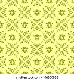 Vector seamless vintage floral pattern. Stylized silhouettes of flowers and berries on a beige background.  Ornament of flowers. Damask pattern. Seamless background.