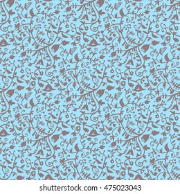 Vector seamless vintage floral pattern. Stylized silhouettes of flowers and berries.