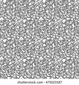 Vector seamless vintage floral pattern. Stylized silhouettes of flowers and berries.