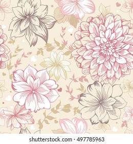 Vector seamless vintage floral pattern. Elegance romantic illustration. Beautiful design for textile