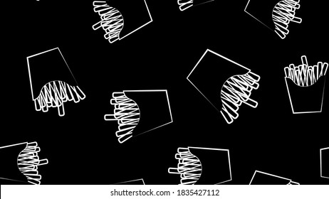 Vector seamless vintage french fries pattern. Hand drawn monochrome fast food illustration. Great for menu or background.