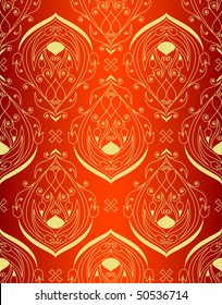 Vector seamless vintage gold on red pattern