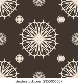 Vector seamless vintage pattern of abstract lace flowers on brown background