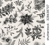 Vector Seamless vintage pattern. Christmas Botanical background.