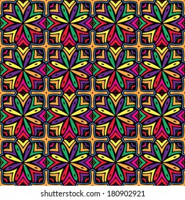 Vector seamless vintage pattern. Floral geometric ornament. Stained-glass window
