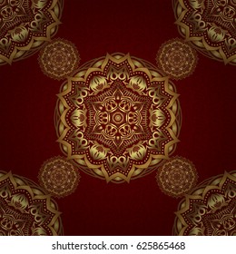 Vector seamless vintage pattern in gold on red background. For printing on fabric, scrapbooking, gift wrapping.