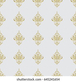 Vector seamless vintage pattern in gold on gray background. For printing on fabric, scrapbooking, gift wrapping.